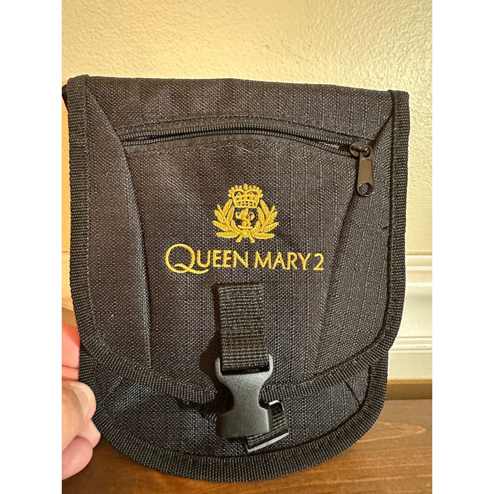 Queen Mary 2 Cunard Cruise Line Travel Neck Pouch Passport Holder Black Canvas